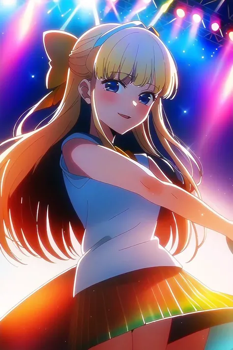 masterpiece, high quality, highres, 1girl, oshi no ko, tenkawa kaoruko, stage, stage lights, light rays