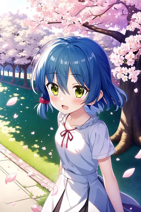 masterpiece, best quality, highres, game cg, 1girl, yamada ryou, cherry blossoms, petals, flying petals, wind