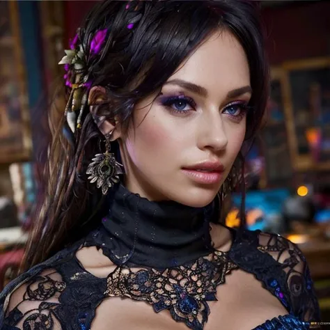 (masterpiece:1.2), (best quality,:1.2), 8k, HDR, ultra detailed, ((photorealistic)), professional light, cinematic lighting, fashion photography, ambient lighting, face lighting, Kerry, <lora:Kerry-10:1>, dynamic pose, earrings, choker, messy and long hair, dark makeup, ((portrait shot)), OverallDetail, fhanddetail, ffacedetail, <lora:detail_slider_v4:3>, looking at viewer, (turtleneck pullover)