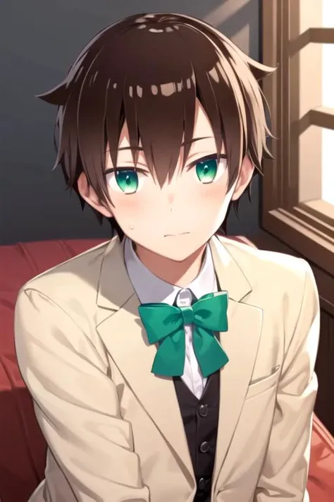 masterpiece, best quality, photorealistic, 1boy, solo, male focus, looking at viewer, upper body, , <lora:seri_koyuki:0.72>, seri_koyuki, brown hair, green eyes, butler costume, , 4k resolution