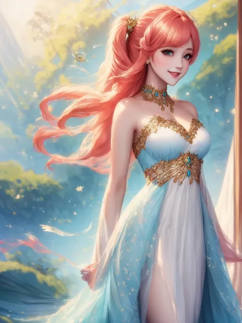 ethereal fantasy concept art of breathtaking, 8k, masterpiece, highly detailed, solo, beautiful girl, (side up), (su hair), smile, inviting, <lora:side_up-1.0:0.8>, . magnificent, celestial, ethereal, painterly, epic, majestic, magical, fantasy art, cover art, dreamy