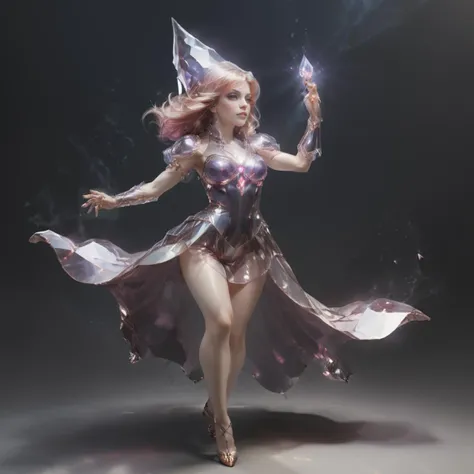 a woman casting a spell, 3/4 pose, full body shot, dynamic pose, <lora:xl_more_art-full_v1:0.7>, <lora:xl_yamer_style-2.0:0.5>, <lora:scarlem:1> scarlem, scr1, <lora:polyhedron_all_sdxl:0.5> detailed skin, detailed hands, high key lighting