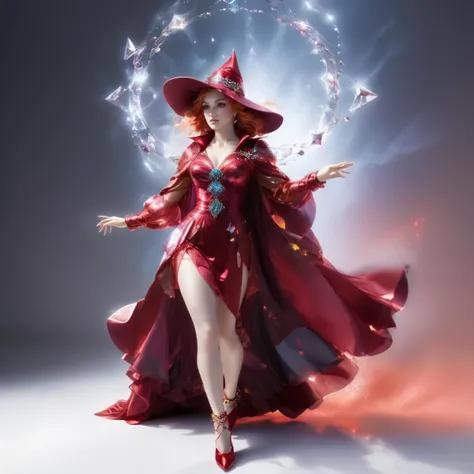 a woman casting a spell, 3/4 pose, full body shot, dynamic pose, <lora:xl_more_art-full_v1:0.7>, <lora:xl_yamer_style-2.0:0.5>, <lora:scarlem:1> scarlem, scr1, high key lighting