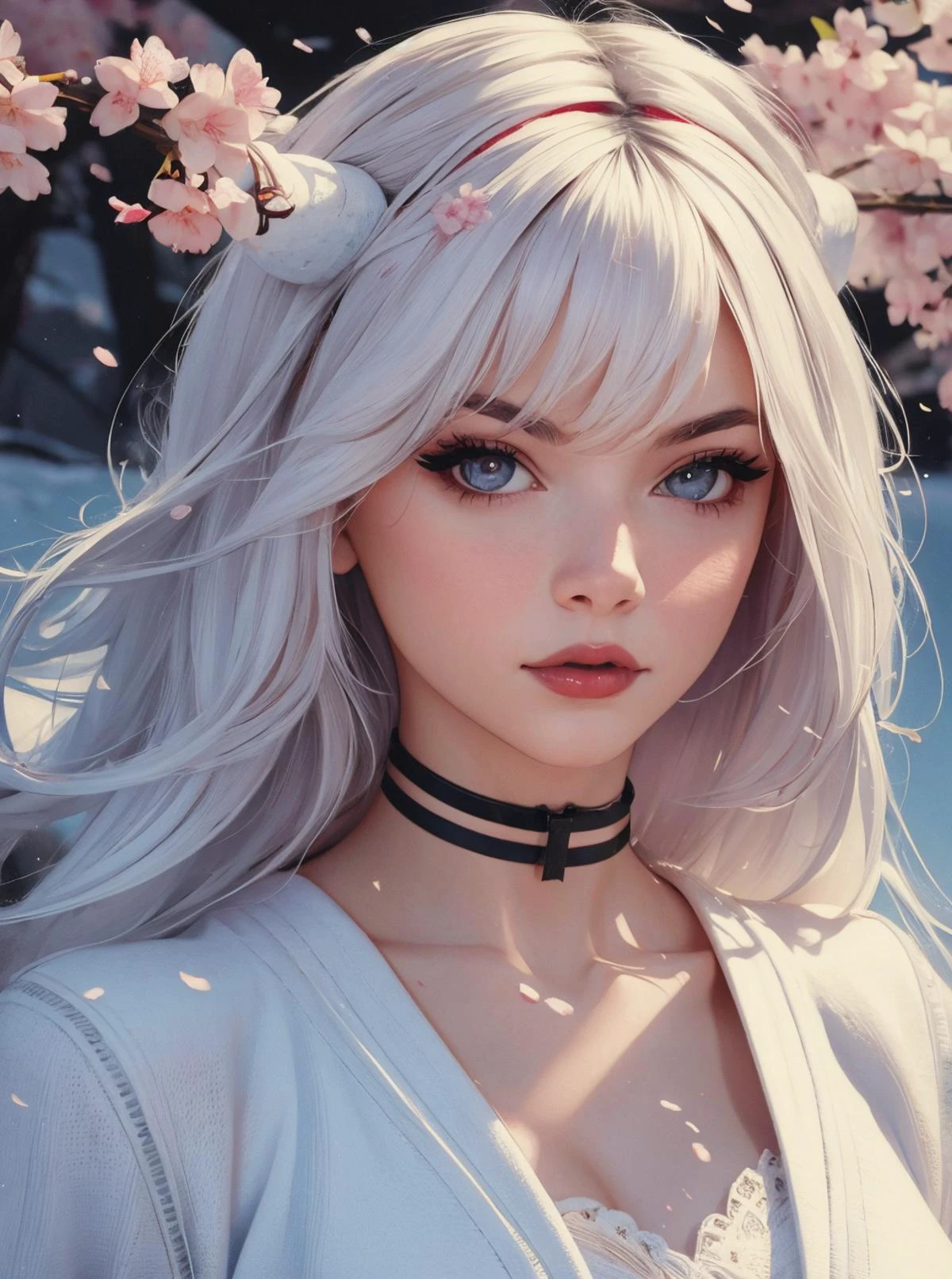 1 Girl, cherry Blossoms, dragon horns, Pretty Face, Face Details,
Negative Space, Snow, White, Epic, White hair,
Lovely girl, Choker, Shine Eyes, Best Quality, Masterpiece, <lora:Gabi:0.7> <lora:WGirls:0.5>