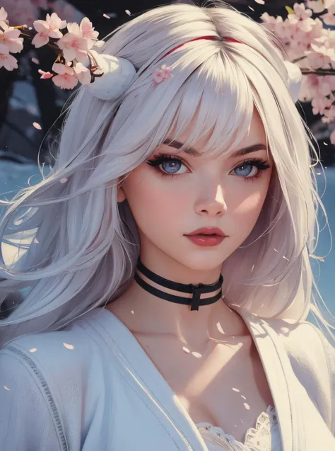 1 Girl,  cherry Blossoms, dragon horns, Pretty Face, Face Details,
Negative Space, Snow, White, Epic, White hair,
Lovely girl,  Choker, Shine Eyes, Best Quality, Masterpiece, <lora:Gabi:0.7> <lora:WGirls:0.5>