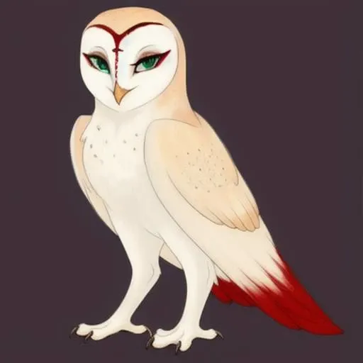 <lora:gahoole:0.5> owl, female, best quality, masterpiece, full body, nyra, barn owl, green eyes, red markings