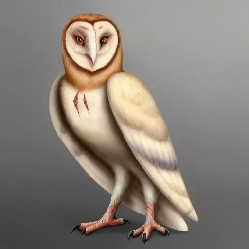 <lora:gahoole:0.5> owl, male, best quality, masterpiece, full body, kludd, barn owl, injured, scar, cloudy eye, ginger feathers, evil