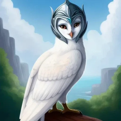 <lora:gahoole:0.5> barn owl, owl, watching at viewer, female, best quality, masterpiece, white feathers, helmet