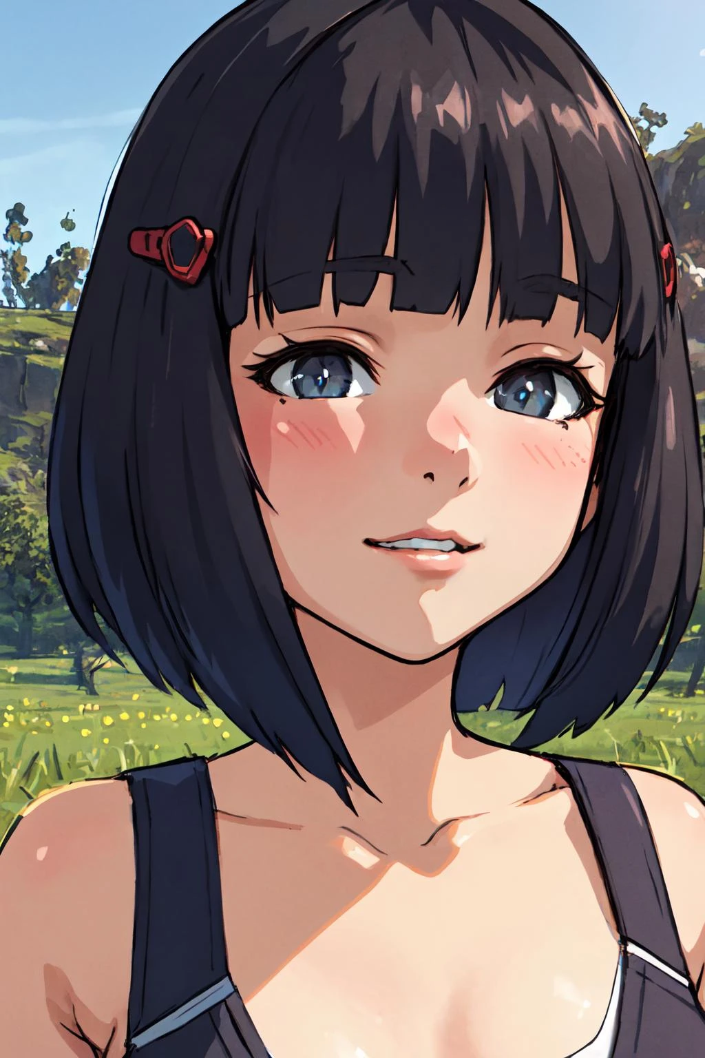 portrait, sharp focus, soft lighting, (highly detailed face), (highly detailed eyes), illustration, depth of field, outdoors, farm, field, grass, plants, 1girl, linlee, black hair, <lora:asanagi:0.35> <lora:linlee-000004:0.75>