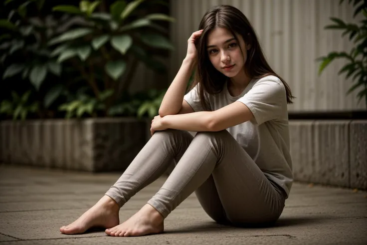 full body,photo of a 18 year old girl,sitting,happy,shirt,pants,ray tracing,detail shadow,shot on Fujifilm X-T4,85mm f1.2,sharp focus,depth of field,blurry background,bokeh,motion blur,<lora:add_detail:1>,<lora:LCM_LoRA_Weights_SD15:1>,