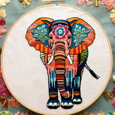 embrodarythreadart, elephant,full body <lora:embrodary_thread_art:1>