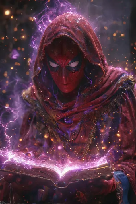 score_8_up,score_7_up,score_6_up,realistic,lifelike,raw photo,(spider-man:1.3),spider-man holding a spellbook,(helmet:1.2),Angry,Marvel Universe,detailed eyes,powerful electric thunder ball spells,spellbook,magic,sparkly,cinematic,atmospheric,amazing spaceship fantasy setting,epic,HKMAGIC,action pose,<lora:Fantasy_Wizard__Witches_SDXL>,<lora:zavy-cntrst-sdxl:0.8>,dark,chiaroscuro,low-key,luminous neon lights,luminescence,<lora:åå
glowneon_xl_v1:0.8>,