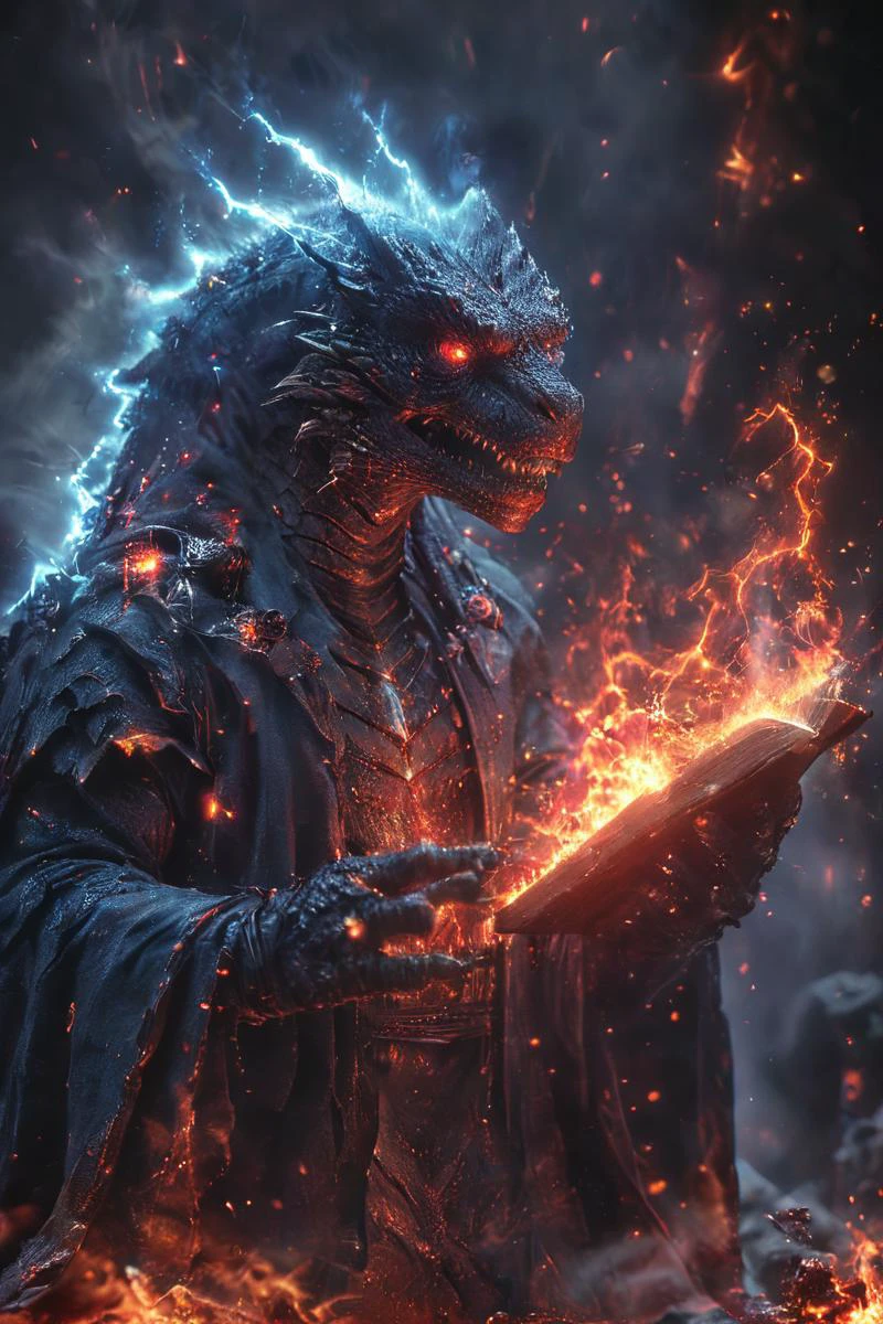 core_8_up,score_7_up,score_6_up,realistic,lifelike,raw photo,(godzilla:1.3),holding a spellbook,glowing_eye,the mysterious hexagram,furious energy,Angry,detailed eyes,powerful electric thunder ball spells,spellbook,magic,sparkly,cinematic,atmospheric,amazing spaceship fantasy setting,epic,HKMAGIC,action pose,<lora:Fantasy_Wizard__Witches_SDXL:0.8>,<lora:zavy-cntrst-sdxl:1>,dark,chiaroscuro,low-key,luminous neon lights,luminescence,<lora:åå
glowneon_xl_v1:0.7>,marvel universe,
