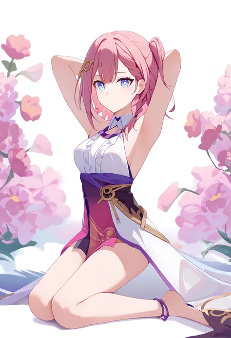 Sakura haruno, short hair, , showing her armpit, showing her boobs, nice, nsfw, best quality, public, garden