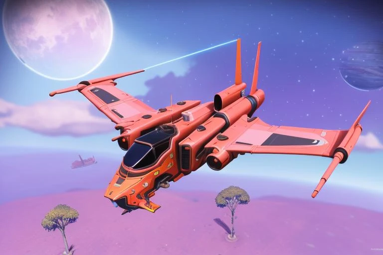 a pink fighter starship, nomanssky style wallpaper, 4K high resolution concept art, trending on Art Station, Sci-fi art