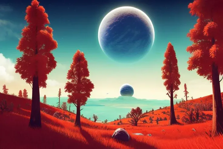 a beautiful nomanssky style landscape, wallpaper