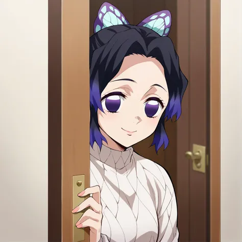 score_9, score_8_up, score_7_up, score_6_up, score_5_up, score_4_up, source_anime, 1girl, solo, official art, simple background,
KShinobuXLV4, butterfly hair ornament, large bust, <lora:KShinobuXLV4-10EP:0.8>
village,,door,
light smile,
sweater
long sleeve shirt,
<lora:peeking_out_ponyxl:0.8> peeking out upper body,
hand_on_own_hip,
