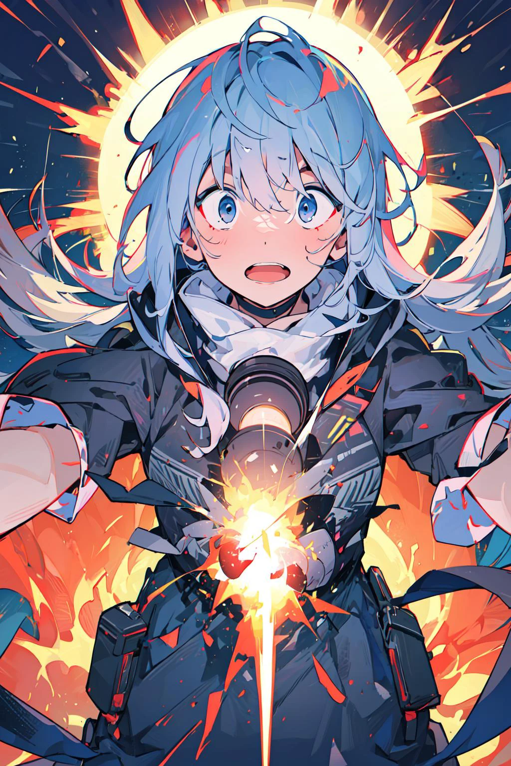 1girl,open mouth,<lora:surprised_v200:1>,<lora:Style鴿飿 ¼ Gloomifier_V2:0.8>,explosion,