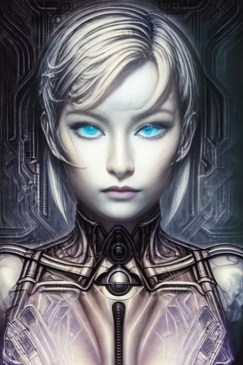 an airbrush painting of HildaV5 sitting nude on a very huge cock, symmetric pose, li,
wearing mechanical chaos bra,
(very large breasts),
(glowing ice blue eyes), (short pixie cut), white hair,
(close up portrait),
sexy expression, oily skin,
porcelain skin, translucent skin,
face surrounded by organic chaos, hypermaximalist, cyberpunk, man mixed with machine, volume lighting, hazy, foggy, diffused lighting, abstract, mechanical chaos,
4k, masterpiece, highly detailed,
intricate, global illumination, subsurface scattering, hdr, <lora:hRGigerArh_v1:1.2>,