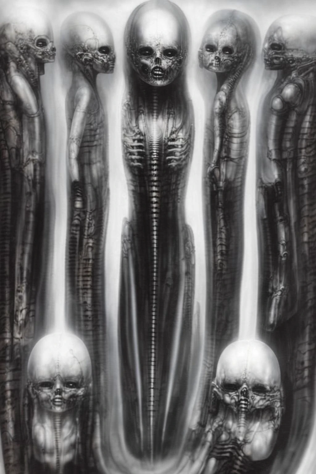 realistic photo of a being shackled in the void, by akihiko yoshida and cgsociety. stunning goddess of speed charlie bowater and tom bagshaw, insanely detailed, artstation, space art. atoms surrounded by skulls and spirits deep under the sea, horror, sci - fi, surrealist painting, by peter mohrbacher in <lora:HRGigerArhPv4_te:1> style