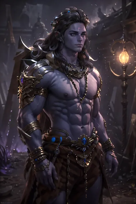 (highly detailed:1.3),<lora:shiva_v1:1>,male focus,purple skin,muscular,glowing eyes,((detailed face and eyes:1.3))