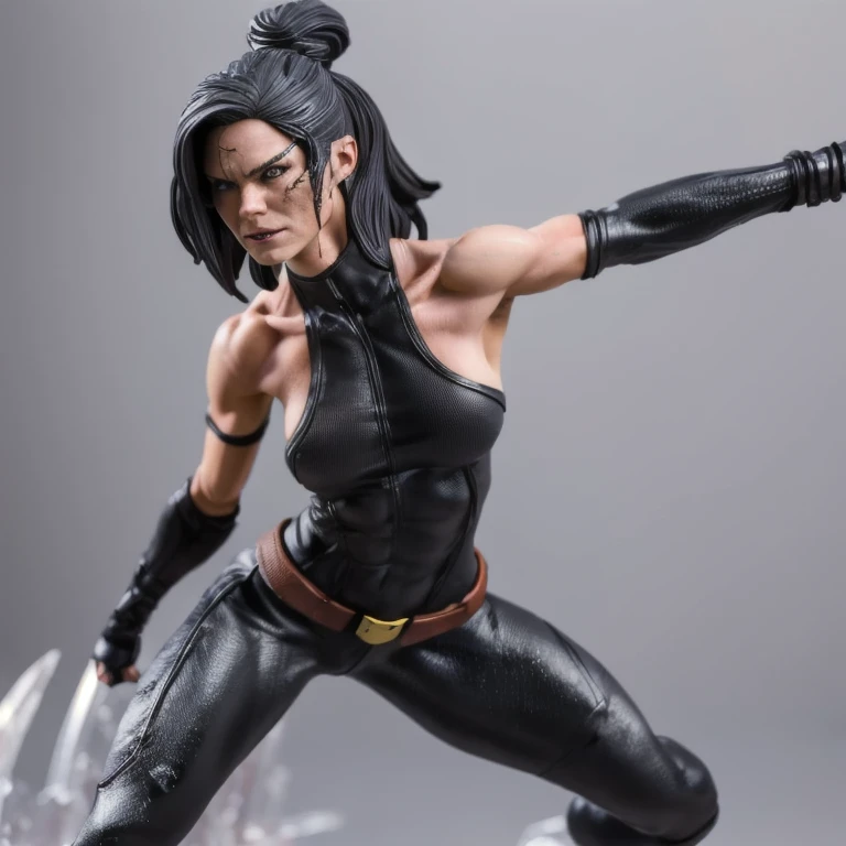 femalefigurine, x-23, dynamic pose, action shot, solo, depth of field, 1girl, flawless, RAW, focus on shoulder, (((plain background))), high detail, insane detail <lora:FemaleFigurine_v3:1>
