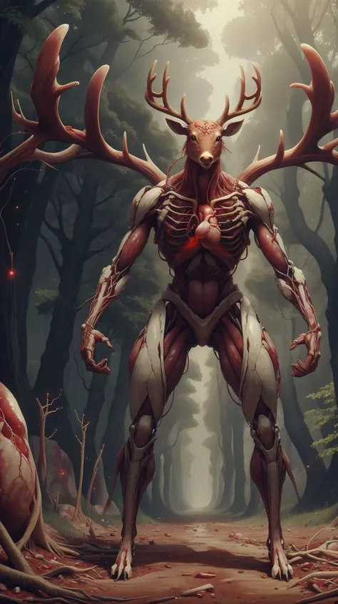 VascularTech scifi inner glow bones <lora:VascularTech-20:1> a deer in a forest with trees growing from its antlers, (Masterpiece:1.3) (best quality:1.2) (high quality:1.1)