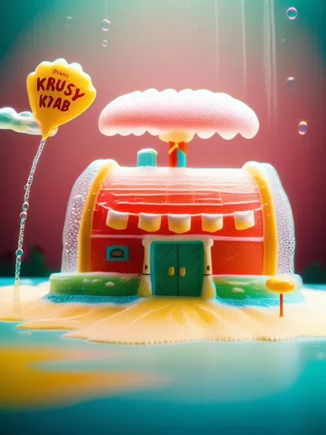 made of bath foam and soap bubbles, photograph capturing Krusty Krab, with sharp focus, vibrant colors, strong film grain, cinematic lighting, <lora:Aether_Bubbles_And_Foam_v1_SDXL_LoRA:0.9>