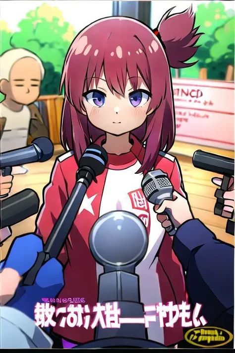 anime screencap, masterpiece,  nice hands, best quality,  1girl, Wpndrnjnwk, microphone, microphones, outdoors