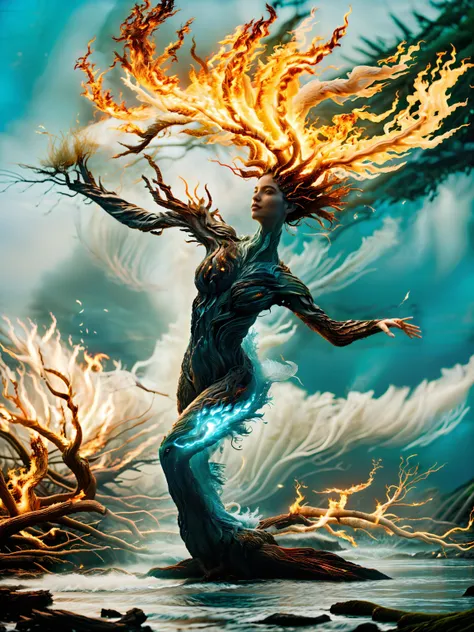 macro photo,a woman spirit dancing gracefully,((ghastly entity made of ocean fire forest wind)),(leaf skin,fire limbs,garden head,wind appendages),breathing fire,earth,hurricane,<lora:BugattiAI:0.3>,Cu73Cre4ture,fantasy,<lora:Dance Photography_20230622235003:0.3>,Dance Photography,upper body,<lora:DonMM4573r0f3l3:0.5>,DonMM4573r0f3l3,vivid photograph,<lora:watercd:0.3>,watercd,<lora:RPGFireElemental:0.3>,fire elemental,<lora:Planets_LoRA:0.3>,<lora:RPGAirElemental:0.3>,air elemental,<lora:NatureStyle_530620:0.3>,naturestyle,epic photo,