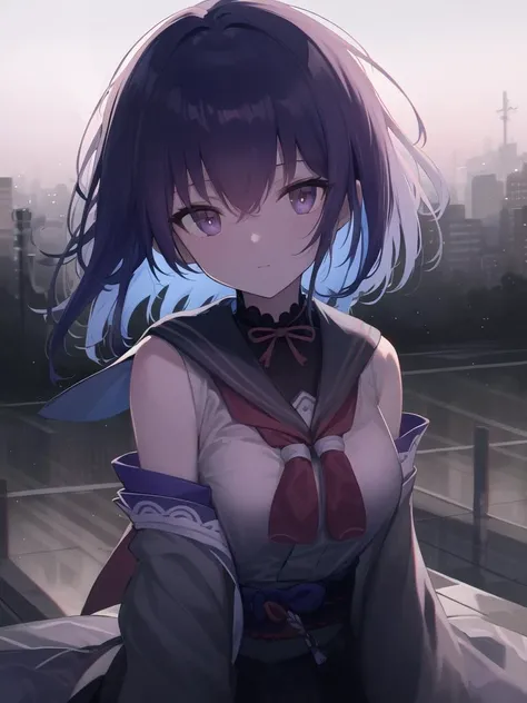 raiden shogun, purple eyes, purple hair, japanese clothes, large breasts,
looking at viewer,
masterpiece, best quality, highres, <lora:mifulu:1>