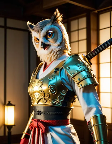 inkpunk, anthropomorphic Siamese owl Samurai, (samurai armor:1.2), Japanese painting style, holding a katana, cinematic lighting, golden ratio, perfect composition, elegant, no crop, 4k, sharp focus, masterpiece, backlight, cinematic, highly detailed, extremely colorful, vibrant, dark, moody lighting. owl Samourai,Masterpiece,best quality,hi res,8k,hi res,8k,award winning,(sharp focus, intricate, highly detailed),