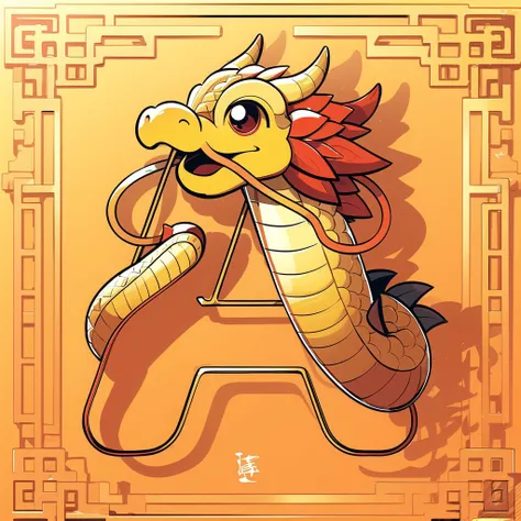 master piece, high quality,  a gold and  red Chinese dragon, font art, yellow font, festive background ,  <lora:J_illustration:0.8> j_illustration