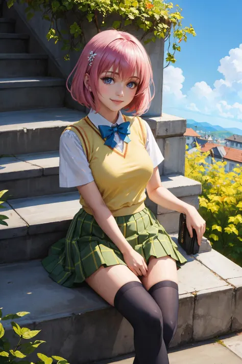 masterpiece, best quality, highly detailed, , , , , 1girl, , slim, small-waisted, flat chest, , , , bangs, short hair, red hair, purple hair, animal ears, fake animal ears, cat ears, hairband, sidelocks, blunt bangs, short hair with long locks, green eyes, detailed eyes, BREAK, , skirt, short sleeves, juliet sleeves, puffy short sleeves, puffy sleeves, shirt, pleated skirt, school uniform, purple skirt, , , sweat, , , , , sitting, , field of wheat,  <lora:Annie1024Test:0.9>