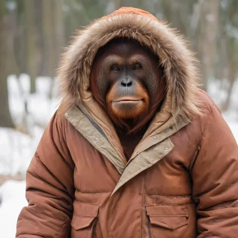 orangutan in parka <lora:Dressed animals:1>