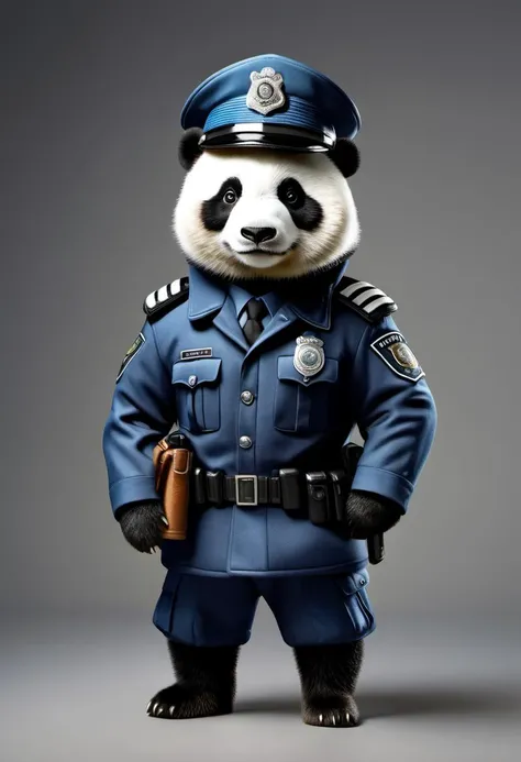 photorealistic portait of Dressed animals - a panda police officer, high quality, highly detailed, studio lighting, <lora:more_details:0.55> <lora:Dressed animals:1>