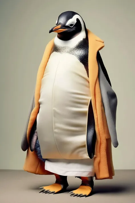 <lora:Dressed animals:1>Dressed animals - a penguin using very large clothes
