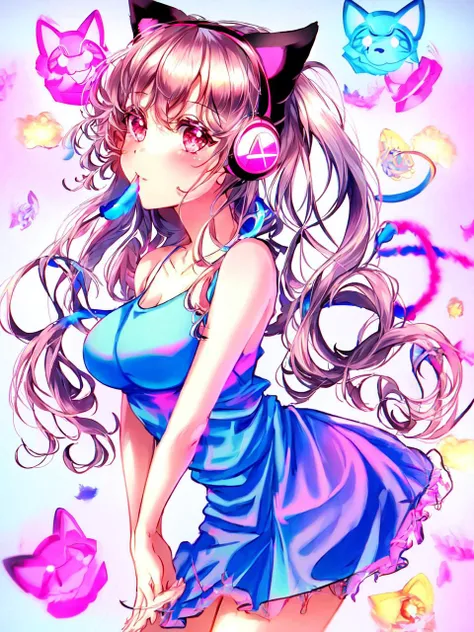 masterpiece, absurdres, highres, 1girl, solo, looking at viewer,<lora:aliceNikke_v30:0.6> alice nikke, , pink eyes, white hair, twintais, long hair, sidelocks, (tank top),(jacket:0.85), large breasts, animal ear headphones, fake animal ears, full body, ,monochrome,chiaroscuro,comic art, (perfect hands), perfect face, pinastyle <lora:pinastyle:1>