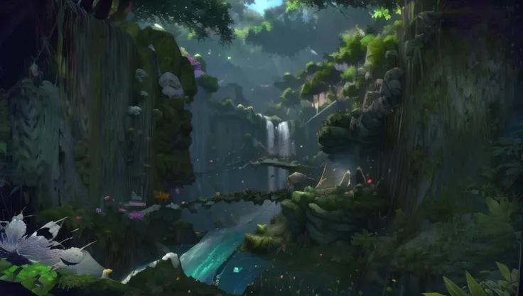 <lora:TERA_ScreenShot:1>,tree,green,river,light,waterfall,overlook,