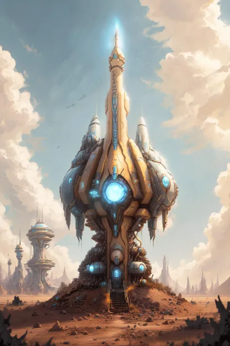 rocket ProtossAI,outside,wasteland, <lora:ProtossAI:1>