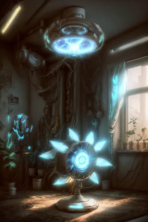 electric fan, ProtossAI, <lora:ProtossAI:1>, no humans, indoors