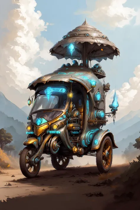 Rickshaw, ProtossAI, <lora:ProtossAI:1>,outdoors, no humans,
