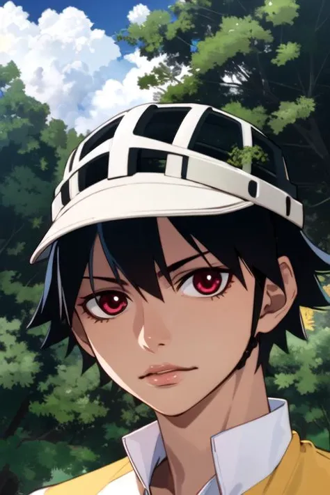 (best quality:1.1), (masterpiece:1.4), , looking at viewer, , depth of field, ligne claire, (semi-realistic:1.4), 1boy, solo, male focus, <lora:yuuto_shinkai:0.76>, yuuto_shinkai, black hair, red eyes, oxford shirt, scally cap, cosmic, 4k resolution