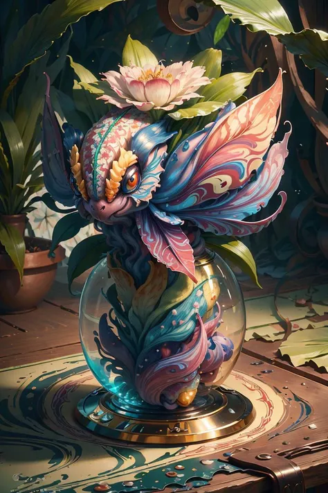 Best quality, masterpiece, ultra high res, (photorealistic:1.4), 
Cymbidium blossom, fantasy creature, MarblingAI, <lora:MarblingAI:0.9>