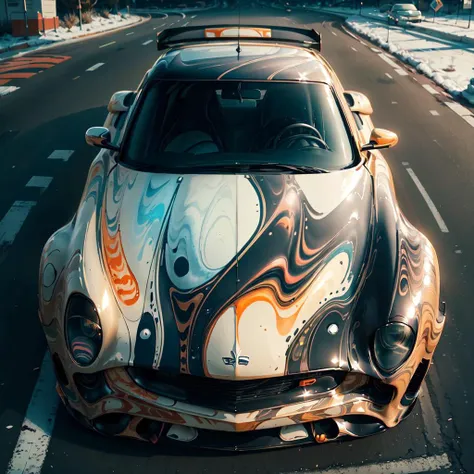 <lora:MarblingAI:.8>, MarblingAI car on road