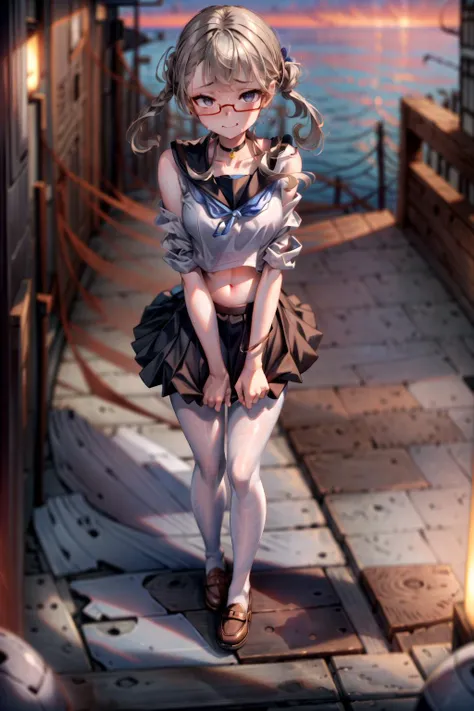 <lora:tangbohu_blurbg_v2:3>, <lora:add_detail:1>,
extremely detailed CG unity 8k wallpaper, 32k, focus sharp, high quality, highly detailed, anime screencap, cinematic lighting, cinematic bloom, masterpiece, best quality, ultra detailed background, delicate pattern, intricate detail, clean, flawless, professional artwork, famous artwork,
perfect face, beautiful face, beautiful detailed eyes, perfect female body, elegant, symmetry, beautiful, gorgeous, gorgeous female, goddess, nsfw, sexy, hot, attractive, charming, alluring, seductive, erotic, enchanting, perfect skin, clean skin, soft skin, collarbone, aesthetic, 1 girl, solo, choker,
(((extremely narrow shoulders, tall body height, perfect linea alba, extremely slim arms, extremely slim body))),
thick thighs, thick ass, large ass, huge ass, ass, thigh gap, sexy hips, (((slim stomach, flat stomach))),
<lora:microwaist:0.2>, microwaist,
<lora:Perky-Breasts-V3:0.1>, breasts,
<lora:sweat_lotion_v2:0.24>, sweat body, sweat face, sweat legs, sweat arms, sweat stomach, sweat shoulders, sweat breasts,
<lora:kisaragi_tomi:0.4>, (((kisaragi_tomi, school uniform, long skirt, pantyhose, serafuku, shoes, red-framed eyewear, loafers, black skirt, white pantyhose, pleated skirt, brown footwear, sailor collar))),
<lora:skirt_tug_v0.1:1>, skirt tug,
<lora:Sky:0.4>, (((beautiful blue sky, beautiful sunset, beautiful landscape, large area sky, beautiful puffy clouds, beautiful Japan, beautiful sea, outdoors))),
<lora:half-closed_eyes:0.1>, half-closed eyes, seductive eyes, (((seductive look))), blush, looking at viewer,
<lora:qqq-lips_licking-v1:0.5>, licking lips,
(((viewed from above)))