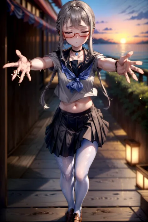 <lora:tangbohu_blurbg_v2:3>, <lora:add_detail:1>,
extremely detailed CG unity 8k wallpaper, 32k, focus sharp, high quality, highly detailed, anime screencap, cinematic lighting, cinematic bloom, masterpiece, best quality, ultra detailed background, delicate pattern, intricate detail, clean, flawless, professional artwork, famous artwork,
perfect face, beautiful face, beautiful detailed eyes, perfect female body, elegant, symmetry, beautiful, gorgeous, gorgeous female, goddess, nsfw, sexy, hot, attractive, charming, alluring, seductive, erotic, enchanting, perfect skin, clean skin, soft skin, collarbone, aesthetic, 1 girl, solo, choker,
(((extremely narrow shoulders, tall body height, perfect linea alba, extremely slim arms, extremely slim body))),
thick thighs, thick ass, large ass, huge ass, ass, thigh gap, sexy hips, (((slim stomach, flat stomach))),
<lora:microwaist:0.2>, microwaist,
<lora:Perky-Breasts-V3:0.1>, breasts,
<lora:sweat_lotion_v2:0.24>, sweat body, sweat face, sweat legs, sweat arms, sweat stomach, sweat shoulders, sweat breasts,
<lora:kisaragi_tomi:0.4>, (((kisaragi_tomi, school uniform, long skirt, pantyhose, serafuku, shoes, red-framed eyewear, loafers, black skirt, white pantyhose, pleated skirt, brown footwear, sailor collar))), 
<lora:Sky:0.4>, (((beautiful blue sky, beautiful sunset, beautiful landscape, large area sky, beautiful puffy clouds, beautiful Japan, beautiful sea, outdoors))),
<lora:incominghugAlpha16:0.8>, (((incoming kiss and hug))), closed eyes, (((upper body))),