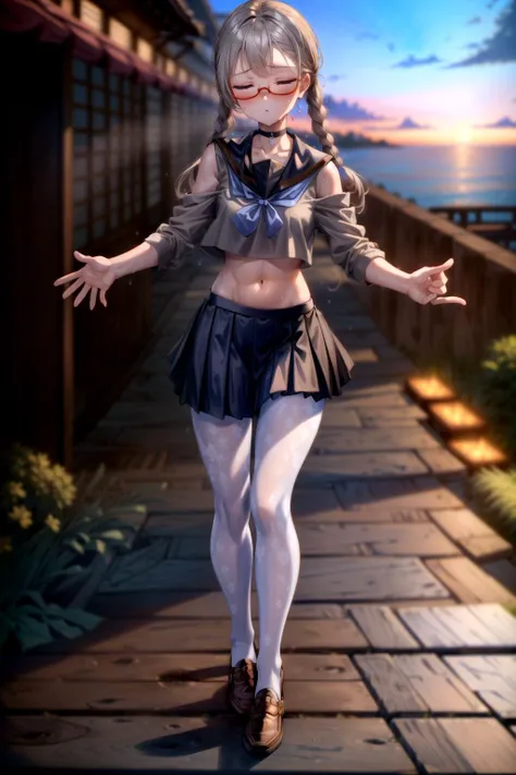 <lora:tangbohu_blurbg_v2:3>, <lora:add_detail:1>,
extremely detailed CG unity 8k wallpaper, 32k, focus sharp, high quality, highly detailed, anime screencap, cinematic lighting, cinematic bloom, masterpiece, best quality, ultra detailed background, delicate pattern, intricate detail, clean, flawless, professional artwork, famous artwork,
perfect face, beautiful face, beautiful detailed eyes, perfect female body, elegant, symmetry, beautiful, gorgeous, gorgeous female, goddess, nsfw, sexy, hot, attractive, charming, alluring, seductive, erotic, enchanting, perfect skin, clean skin, soft skin, collarbone, aesthetic, 1 girl, solo, choker,
(((extremely narrow shoulders, tall body height, perfect linea alba, extremely slim arms, extremely slim body))),
thick thighs, thick ass, large ass, huge ass, ass, thigh gap, sexy hips, (((slim stomach, flat stomach))),
<lora:microwaist:0.2>, microwaist,
<lora:Perky-Breasts-V3:0.1>, breasts,
<lora:sweat_lotion_v2:0.24>, sweat body, sweat face, sweat legs, sweat arms, sweat stomach, sweat shoulders, sweat breasts,
<lora:kisaragi_tomi:0.4>, (((kisaragi_tomi, school uniform, long skirt, pantyhose, serafuku, shoes, red-framed eyewear, loafers, black skirt, white pantyhose, pleated skirt, brown footwear, sailor collar))),
<lora:Sky:0.4>, (((beautiful blue sky, beautiful sunset, beautiful landscape, large area sky, beautiful puffy clouds, beautiful Japan, beautiful sea, outdoors))),
<lora:incominghugAlpha16:0.8>, (((incoming kiss and hug))), closed eyes, (((upper body))),