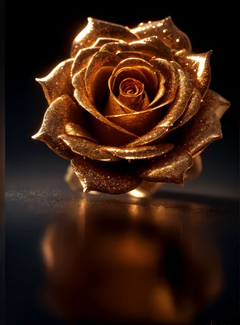 (close up) A diamond encrusted rose, shiny, reflections,High quality texture, intricate details, perspective, (highly realistic), depth of field, absurdres, intricate, reality, dynamic lighting, low light, dark, 8k, cinematic lighting, volumetric lighting, (masterpiece),((ultra-detailed)), (best quality:1.2), <lora:add_detail:0.7>, <lora:epiCRealismHelper:1>