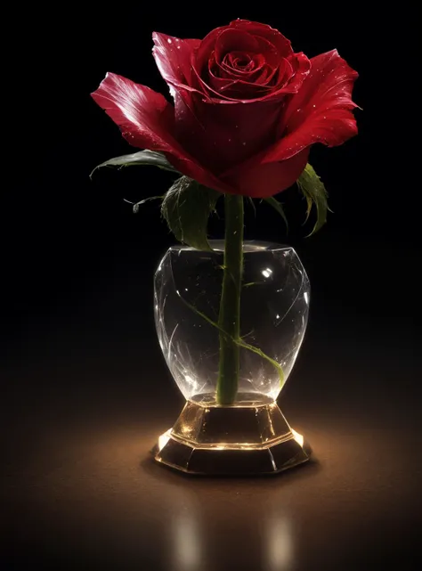 (close up) light shining through a Crystal Rose refracting, shiny, reflections,High quality texture, intricate details, perspective, (highly realistic), depth of field, absurdres, intricate, reality, dynamic lighting, low light, dark, 8k, cinematic lighting, volumetric lighting, (masterpiece),((ultra-detailed)), (best quality:1.2), <lora:add_detail:0.7>, <lora:epiCRealismHelper:1>